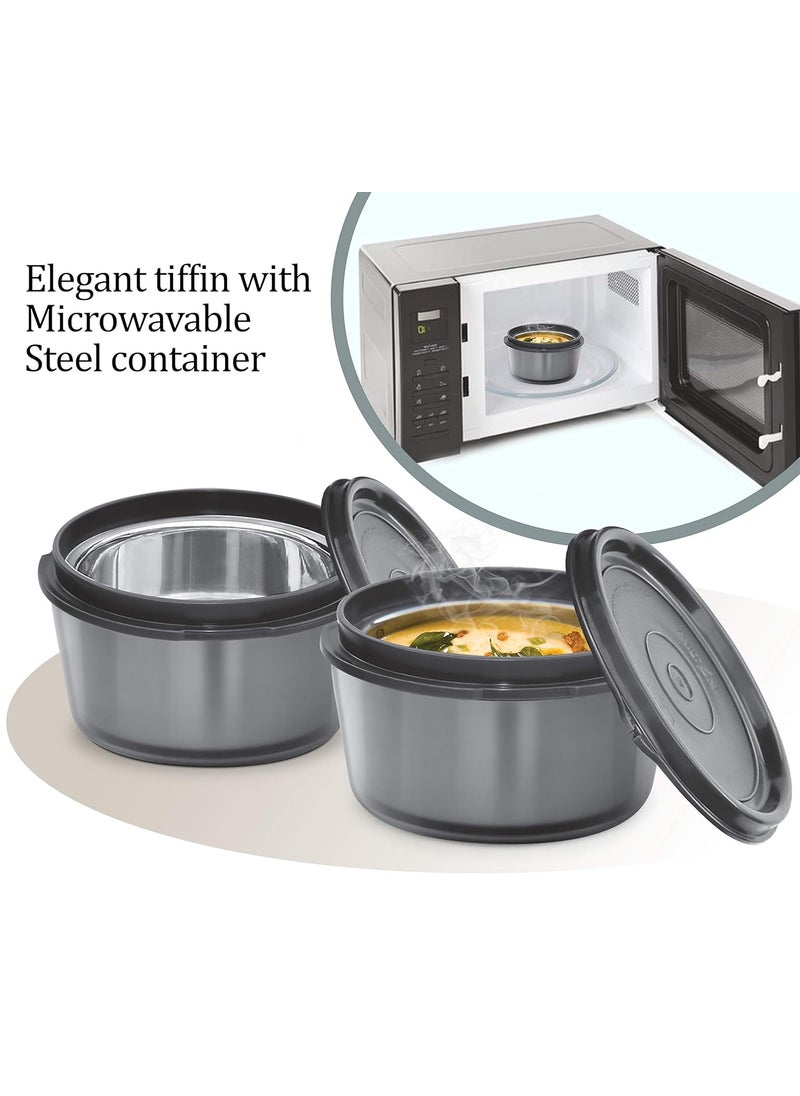 Milton Nutri Stainless Steel Insulated Tiffin Set, 320ml, Set of 2, Black
