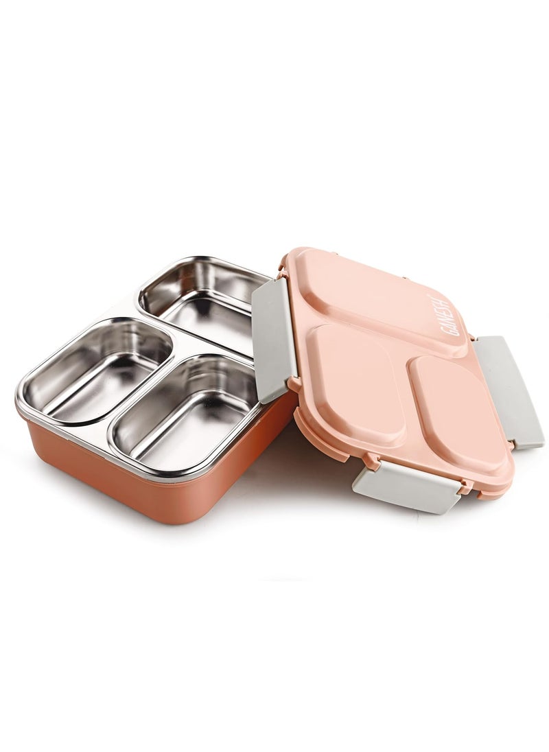Ganesh Stainless Steel 3 Compartment Insulated Lunch Box for School & Office, Airtight Leak-Proof, Unbreakable Lid 1Ltr