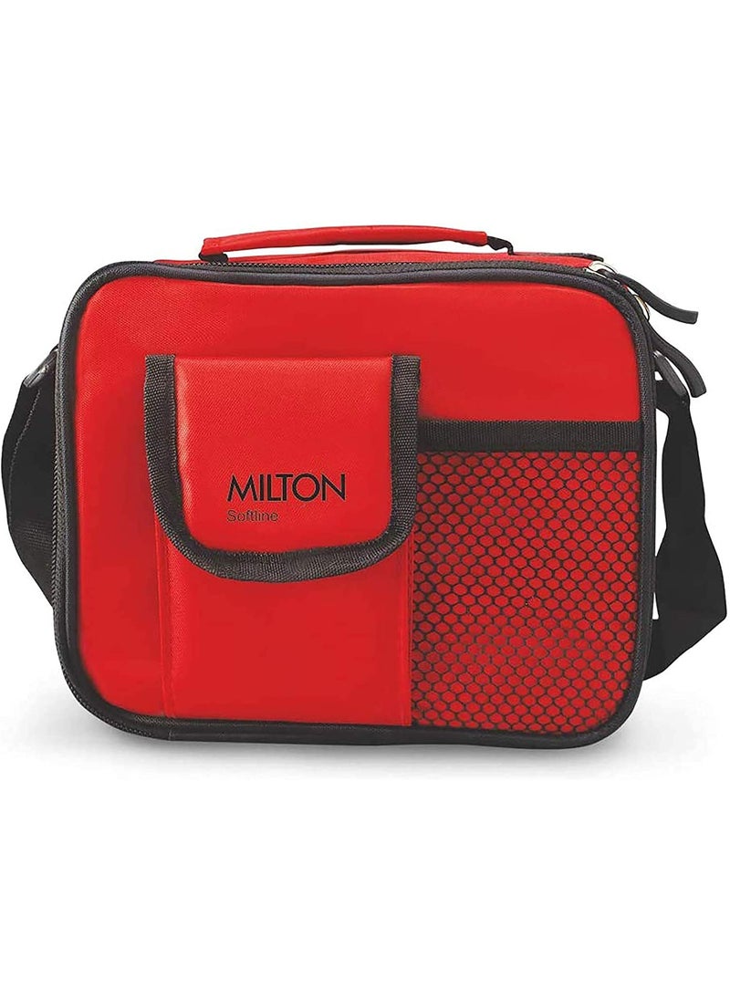 MILTON New Steel Combi Lunch Box with Insulated Fabric Jacket, 3 Stainless Steel Containers 280 ml Each & 1 Plastic Tumbler with lid 400 ml, Leak-Proof Tiffin for Office, College, Picnic, Red
