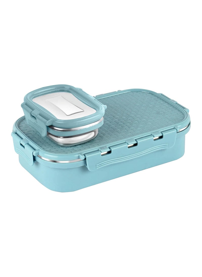 CELLO Matrix Big Lunch Box, Light Blue | Stainless Steel Lunch Box with Inner Separate Veg Box | Leak Proof and Break Resistant | Tiffin for Adults with Snap Lock | Ideal for Office, School, College