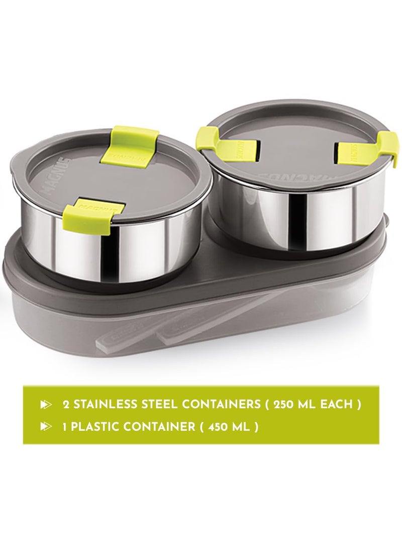 Magnus Olive 3 Lunch Box Set: Leak-Proof Stainless Steel Containers with Thermal Bag - Lunch Box for Kids and Lunch Boxes for Office Men - Airtight & Insulated Food Tiffin (950 ml)