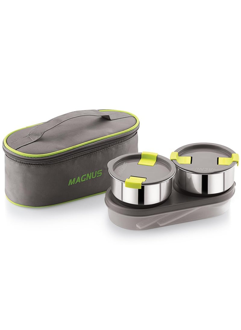 Magnus Olive 3 Lunch Box Set: Leak-Proof Stainless Steel Containers with Thermal Bag - Lunch Box for Kids and Lunch Boxes for Office Men - Airtight & Insulated Food Tiffin (950 ml)