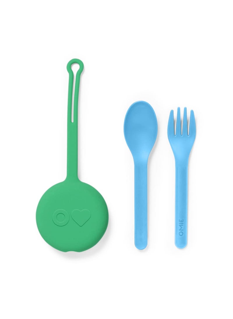 Omie Insulated Bento Lunch Box with Utensils Set - Insulated Stainless Steel Lunch Box with Leak Proof Thermos Food Jar - Two Temperature Zones for Hot & Cold Food, 1390ml - Meadow + Mint Green