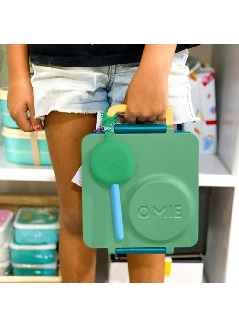 Omie Insulated Bento Lunch Box with Utensils Set - Insulated Stainless Steel Lunch Box with Leak Proof Thermos Food Jar - Two Temperature Zones for Hot & Cold Food, 1390ml - Meadow + Mint Green
