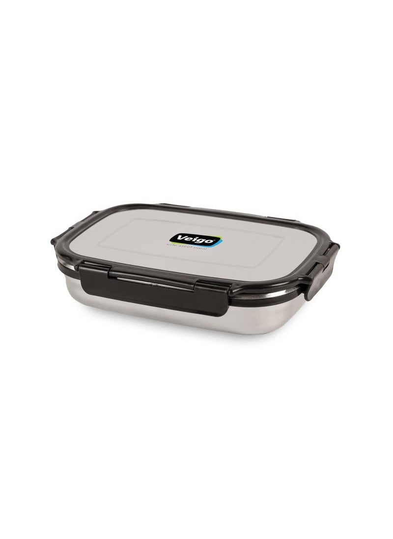 Veigo Steel Lunch Boxes for Office Men, Tiffin Box for Office Men, Lunch Box for Kids, Jumbo 950 ml, 180 ml Veg Box | Detachable Clips | Leakproof & Airtight | Durable Stainless Steel Lid | Black