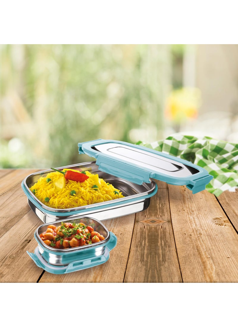 Joyo Stainless Steel Daily (Big) Tiffin Lunch Box Container 4 Side Clip Lock Lid for Office & School Use/Food Grade/Air Tight - Aqua Green,940 ml