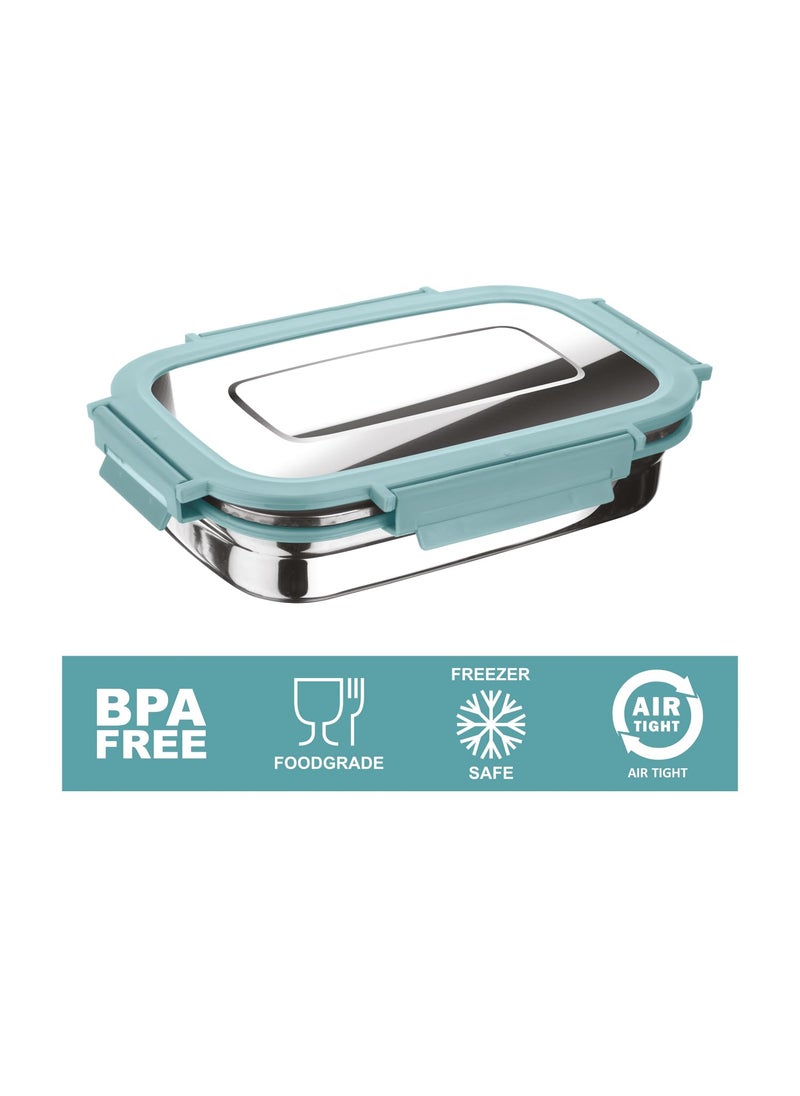 Joyo Stainless Steel Daily (Big) Tiffin Lunch Box Container 4 Side Clip Lock Lid for Office & School Use/Food Grade/Air Tight - Aqua Green,940 ml