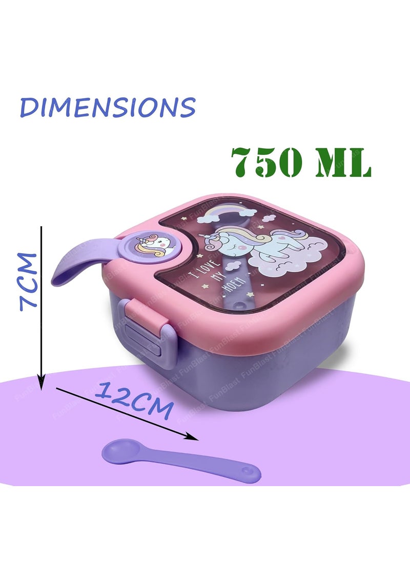 FunBlast Lunch Box for School Kids – Unicorn Theme Lunch Box with Spoon, SS304 Lunch Box, Tiffin Box for School, Air-Tight Lunch Box, Insulated Lunch Box, Lunch Box for Dry Foods (750 ML; Multicolor)