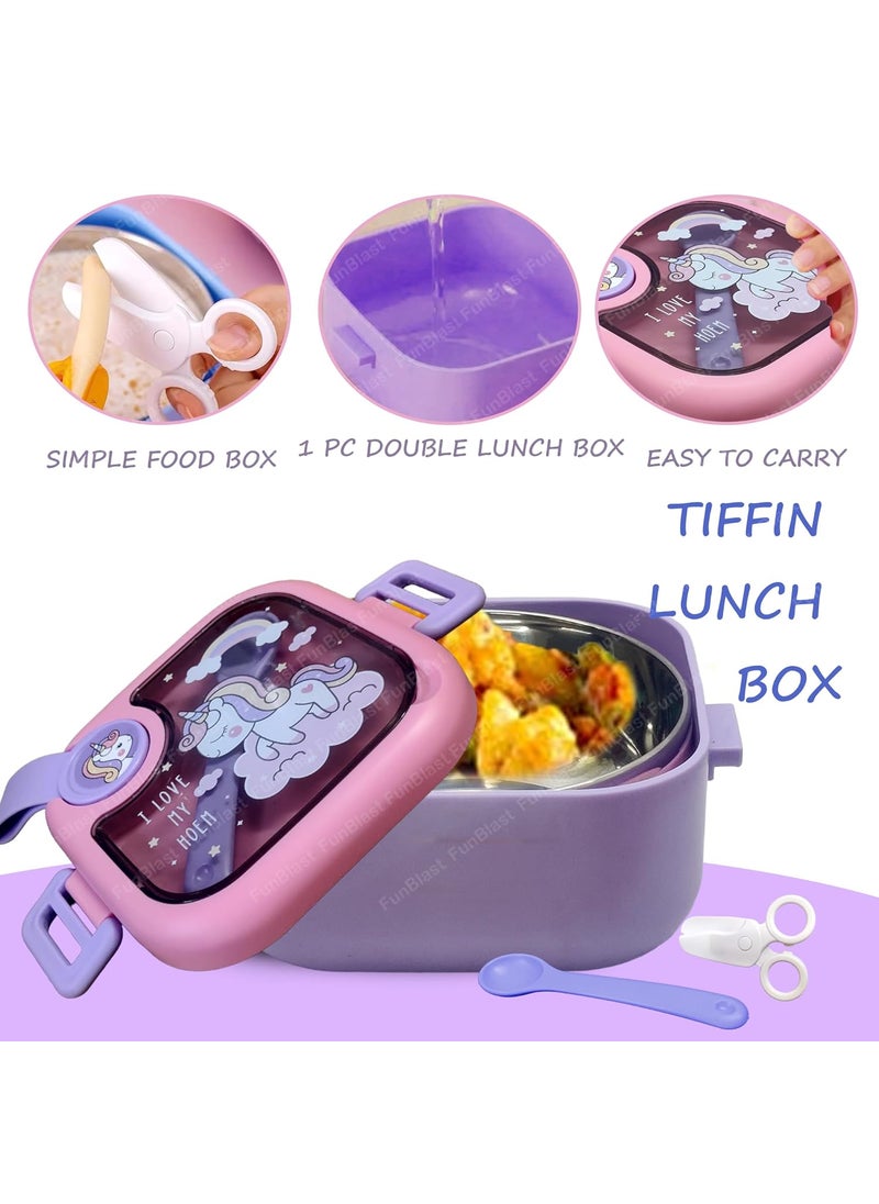 FunBlast Lunch Box for School Kids – Unicorn Theme Lunch Box with Spoon, SS304 Lunch Box, Tiffin Box for School, Air-Tight Lunch Box, Insulated Lunch Box, Lunch Box for Dry Foods (750 ML; Multicolor)