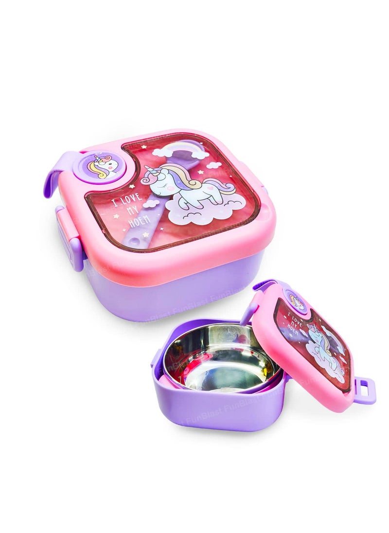 FunBlast Lunch Box for School Kids – Unicorn Theme Lunch Box with Spoon, SS304 Lunch Box, Tiffin Box for School, Air-Tight Lunch Box, Insulated Lunch Box, Lunch Box for Dry Foods (750 ML; Multicolor)