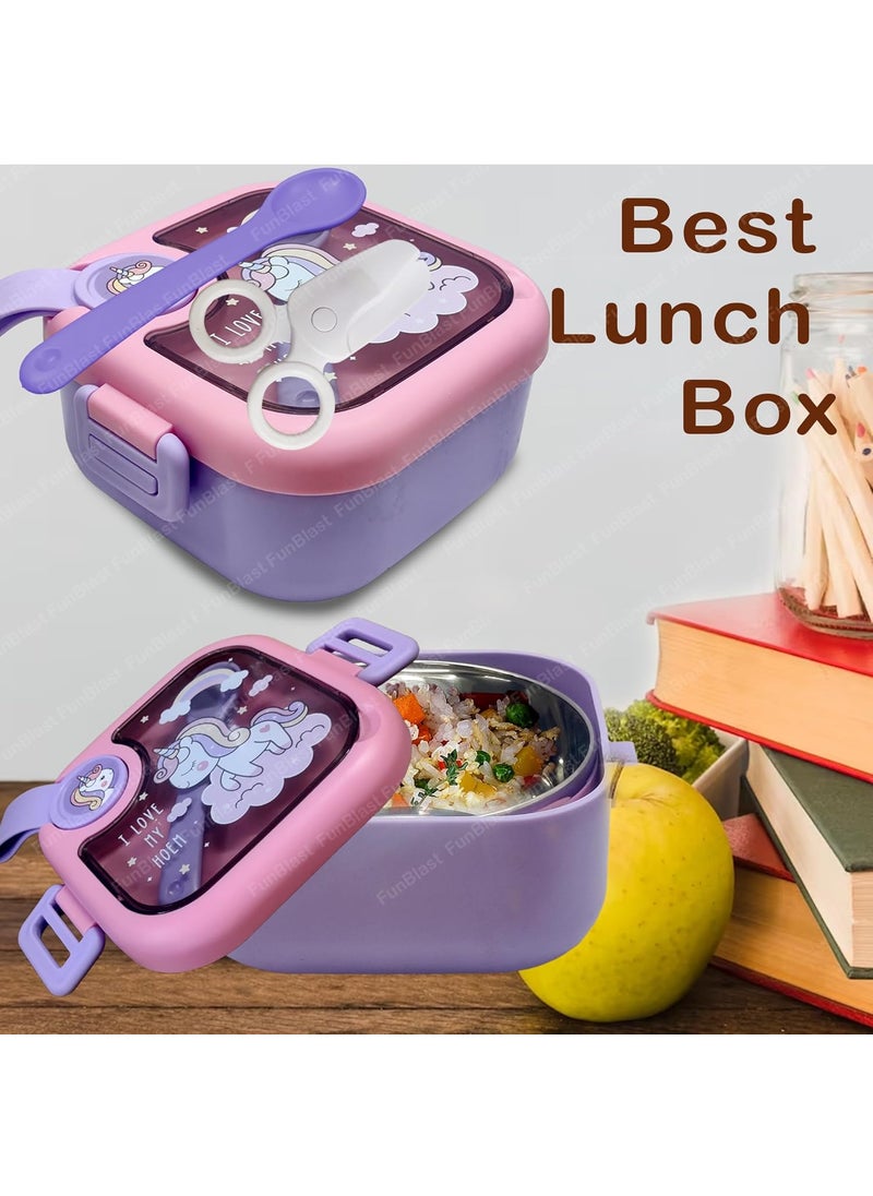 FunBlast Lunch Box for School Kids – Unicorn Theme Lunch Box with Spoon, SS304 Lunch Box, Tiffin Box for School, Air-Tight Lunch Box, Insulated Lunch Box, Lunch Box for Dry Foods (750 ML; Multicolor)
