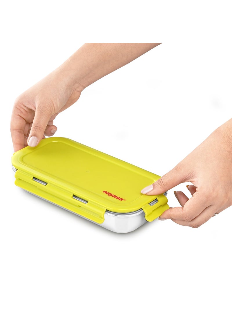 Nayasa Eco Roti Stainless Steel Lunch Box with 1 Container | Leak Proof Tiffin Box with Side Clip Lock | 580 ml | Green
