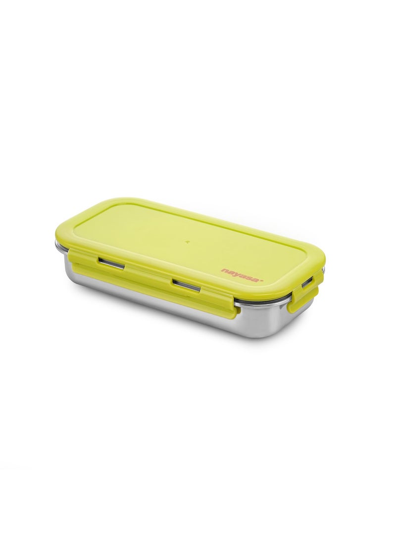 Nayasa Eco Roti Stainless Steel Lunch Box with 1 Container | Leak Proof Tiffin Box with Side Clip Lock | 580 ml | Green