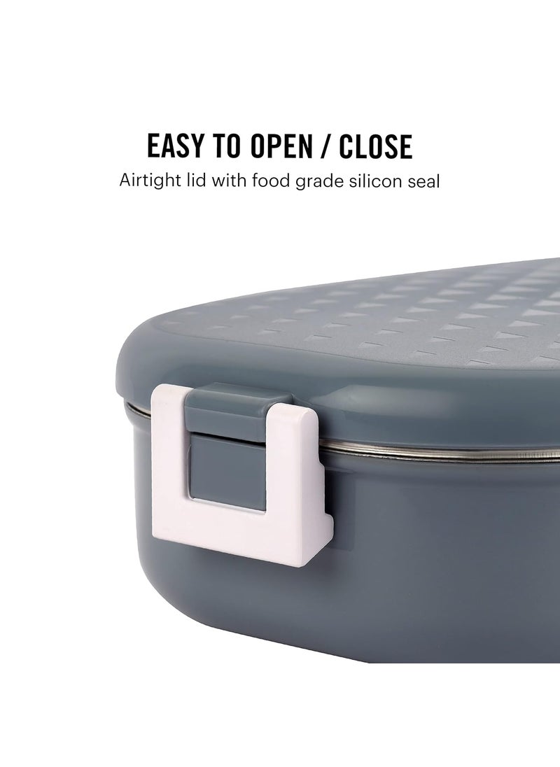 CELLO Altro Neo Lunch Box, Neo Grey 700ml, 2 Container Lunch Box for Kids | Steel Insulated Lunch Box with Veg Box | Leak-Proof Air Tight Container Tiffin Box for Kids | Ideal for School & Picnic
