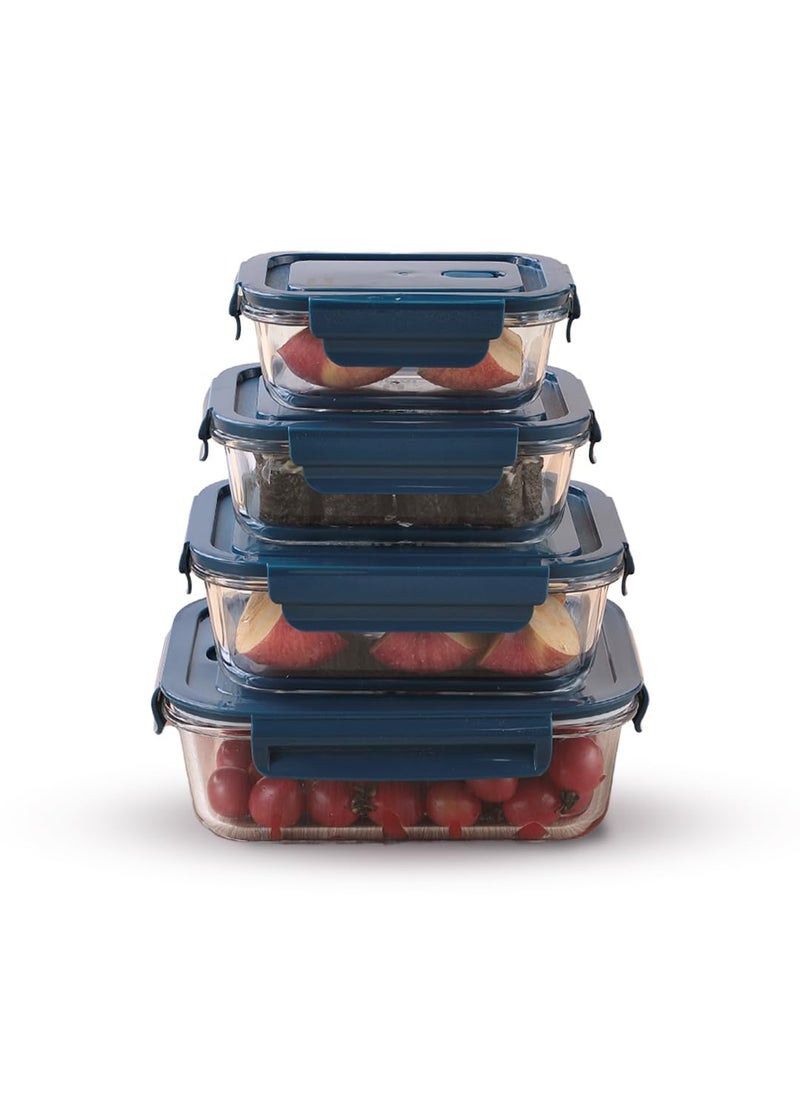 UMAI Borosilicate Glass Containers with Lid - Glass Lunch Box with Air Vent Lid, Kitchen Containers Set - Microwave & Freezer Safe, Leak Proof, Stackable Design, Set of 4 (Rectangular)
