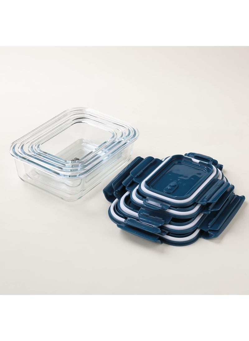 UMAI Borosilicate Glass Containers with Lid - Glass Lunch Box with Air Vent Lid, Kitchen Containers Set - Microwave & Freezer Safe, Leak Proof, Stackable Design, Set of 4 (Rectangular)