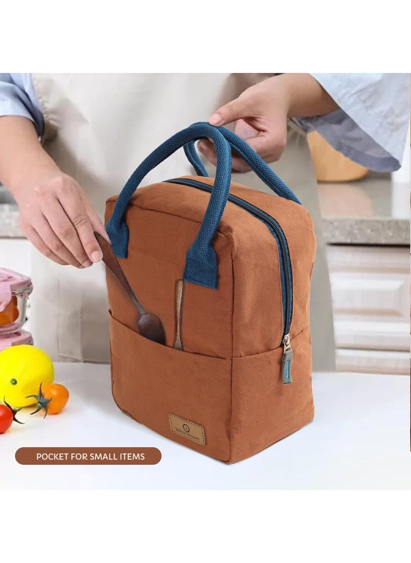 Yellow Weaves 100% Cotton Canvas Bag Reusable and Washable, Eco-Friendly Lunch Bag, Leakproof Keeps Hot & Cold, Lunch Bag for Men Women Kids Office Picnic School, (Big Size - Brown)