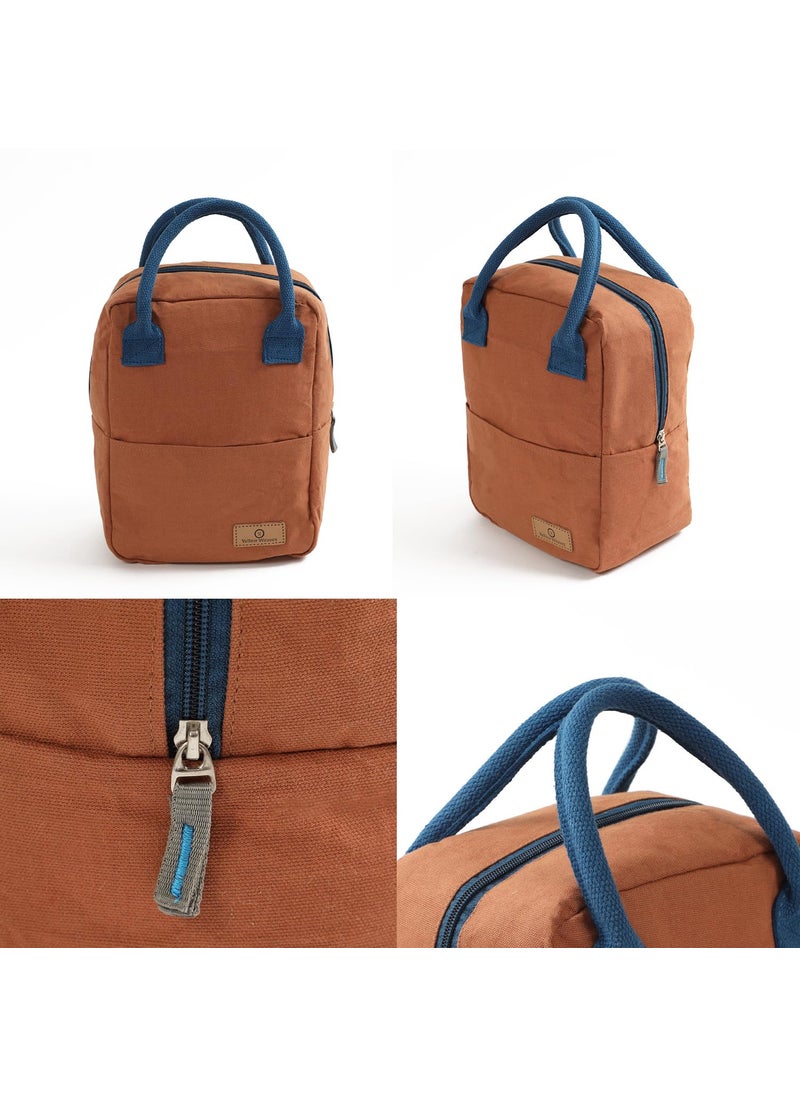 Yellow Weaves 100% Cotton Canvas Bag Reusable and Washable, Eco-Friendly Lunch Bag, Leakproof Keeps Hot & Cold, Lunch Bag for Men Women Kids Office Picnic School, (Big Size - Brown)