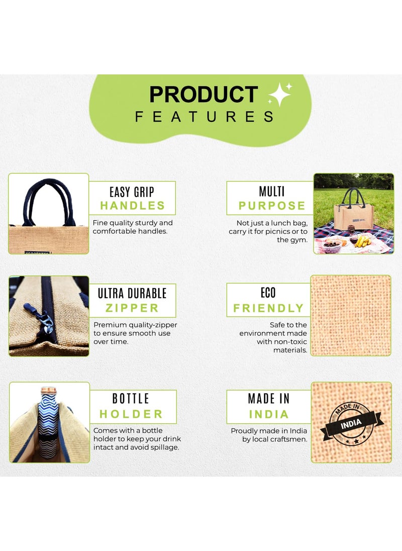 Allo Insulated Jute Lunch Bag For Lunch Box For Men, Women & Kids, Water Resistant, Tiffin Bag For Office, Reusable Multipurpose Hand Bag For Shopping, Grocery With Triple Padding, 9 Litres