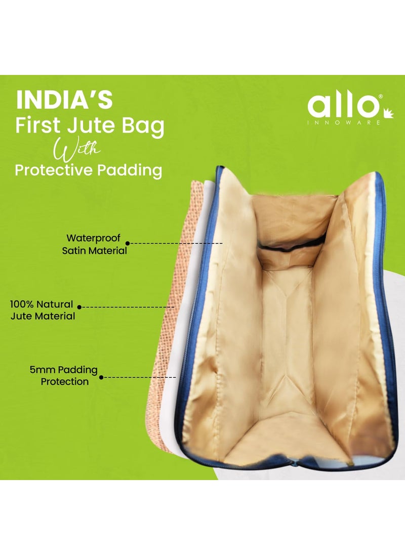 Allo Insulated Jute Lunch Bag For Lunch Box For Men, Women & Kids, Water Resistant, Tiffin Bag For Office, Reusable Multipurpose Hand Bag For Shopping, Grocery With Triple Padding, 9 Litres