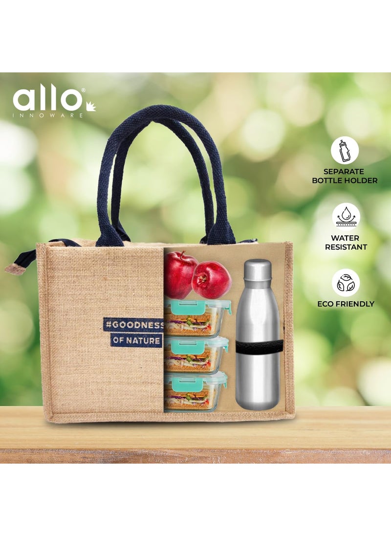 Allo Insulated Jute Lunch Bag For Lunch Box For Men, Women & Kids, Water Resistant, Tiffin Bag For Office, Reusable Multipurpose Hand Bag For Shopping, Grocery With Triple Padding, 9 Litres