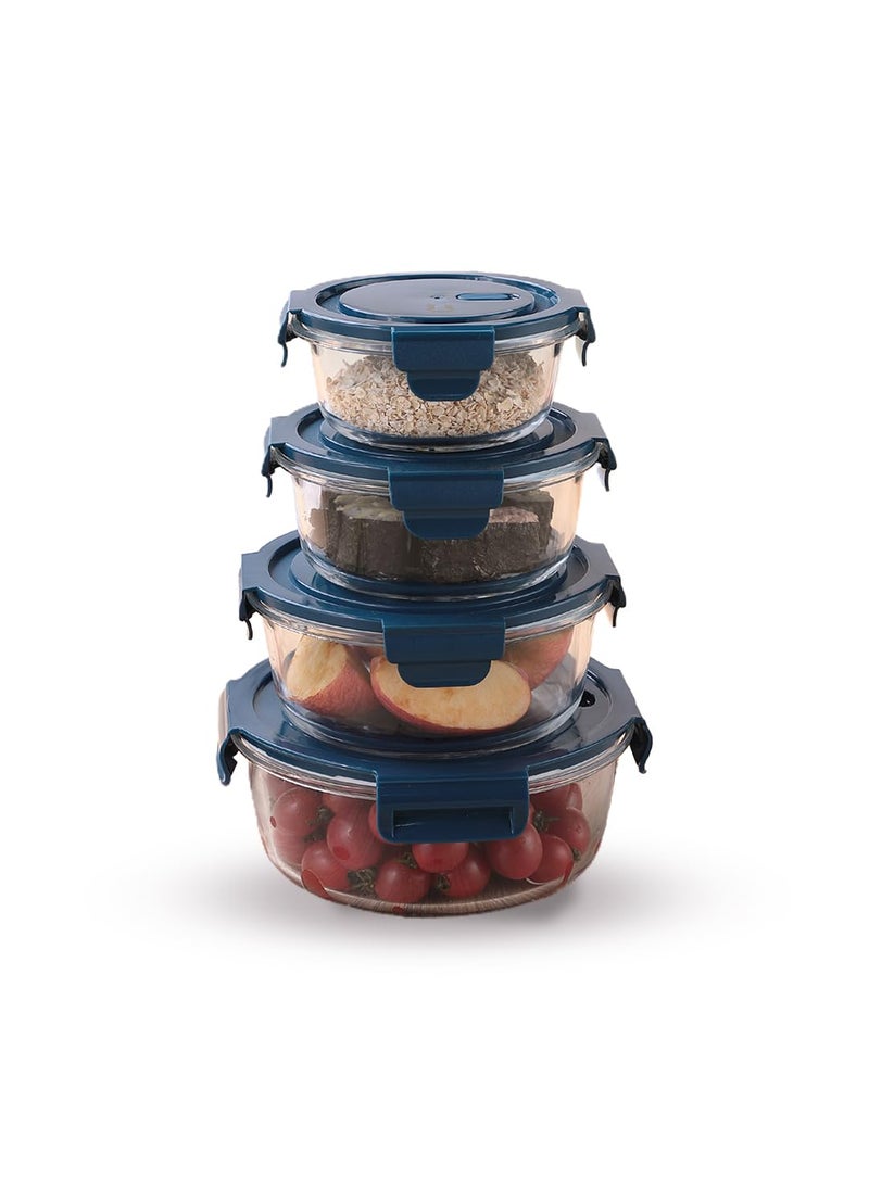 UMAI Borosilicate Glass Containers with Lid - Glass Lunch Box with Air Vent Lid,Airtight Kitchen Containers Set-Microwave Safe, Leak Proof,Set of 4-420ml,660ml,950ml,1300ml (Round)