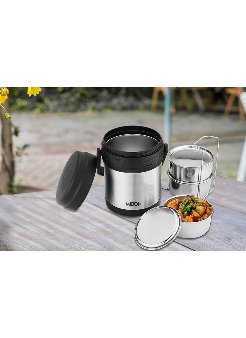 MILTON Thermosteel Hot Meal 3 Container Lunch Box, Silver
