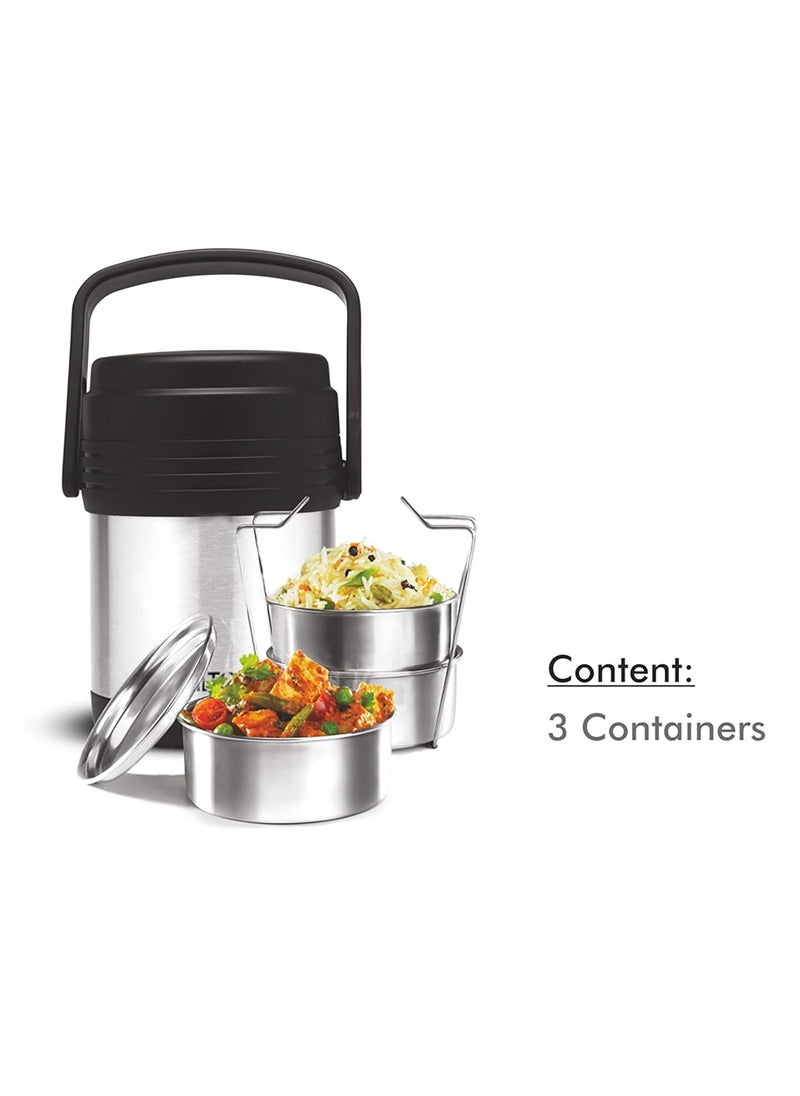 MILTON Thermosteel Hot Meal 3 Container Lunch Box, Silver