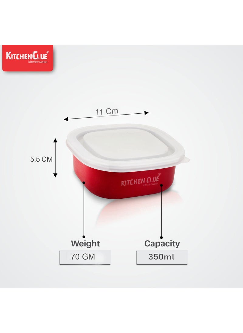 KITCHEN CLUE Stainless Steel Airtight & Leak-Proof Microwave Safe Lunch Box & Containers for Office School Kitchen I Set of 12 Pcs, 350 ML I Red I BPA Free Ideally Use for Kids & Adults