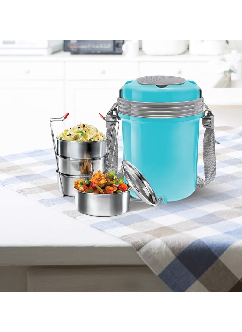 MILTON Electron Stainless Steel Tiffin Box Set, 360ml/158mm, Set of 4, Blue