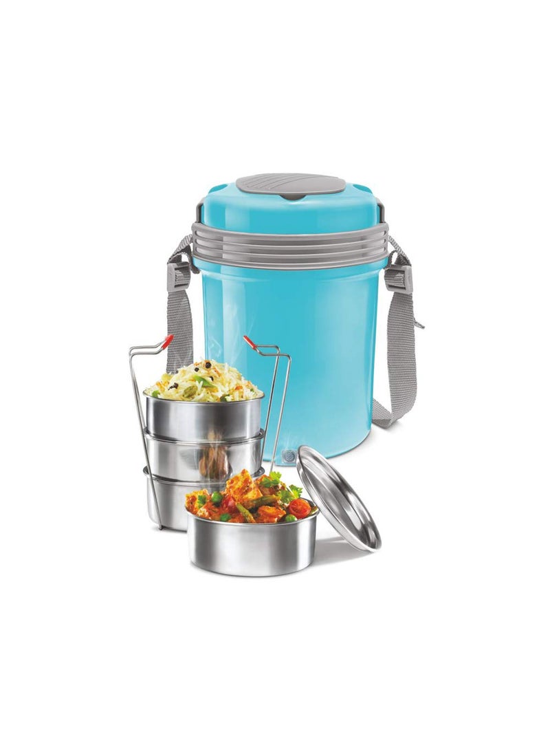 MILTON Electron Stainless Steel Tiffin Box Set, 360ml/158mm, Set of 4, Blue