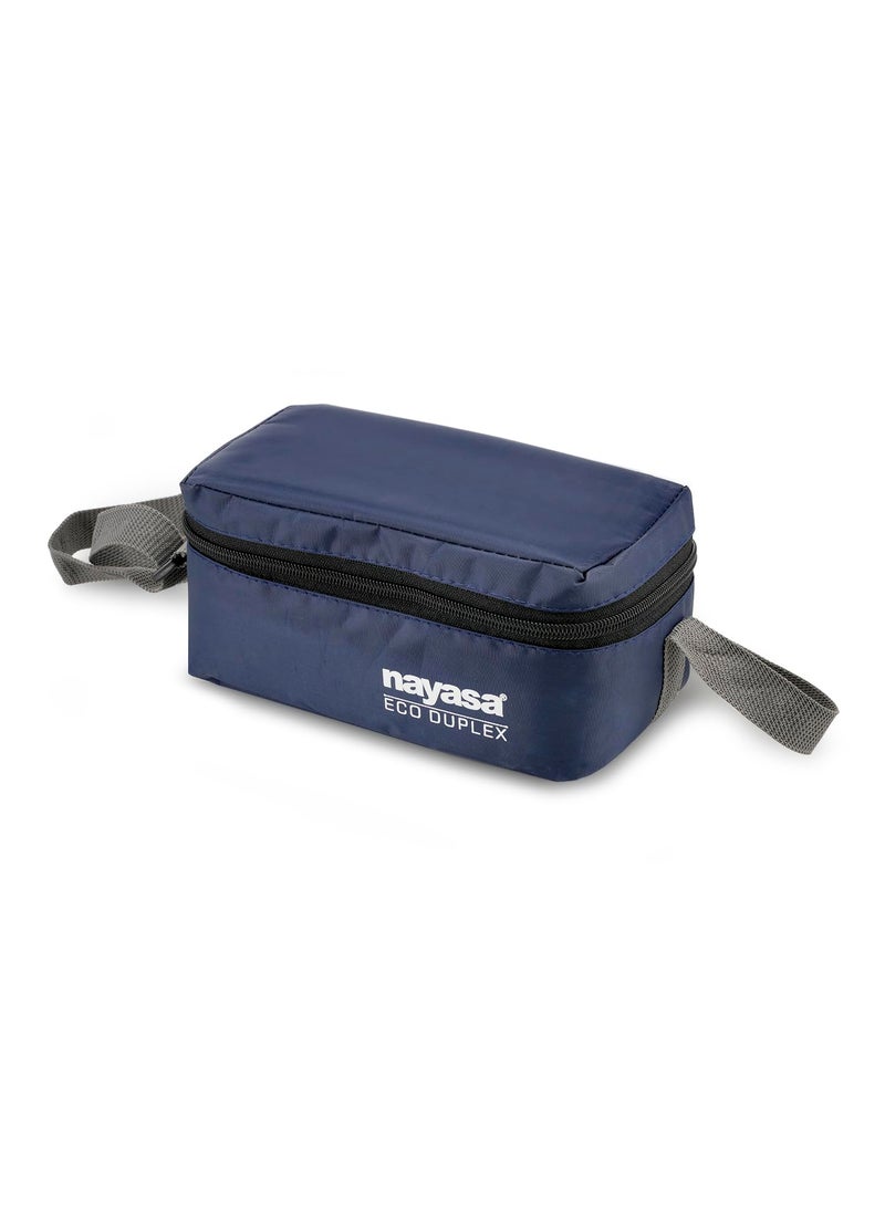 Nayasa Eco Duplex 3 Stainless Steel Lunch Box Set with Soft Insulated Bag | Leak Proof Tiffin for Office, School, College | Blue