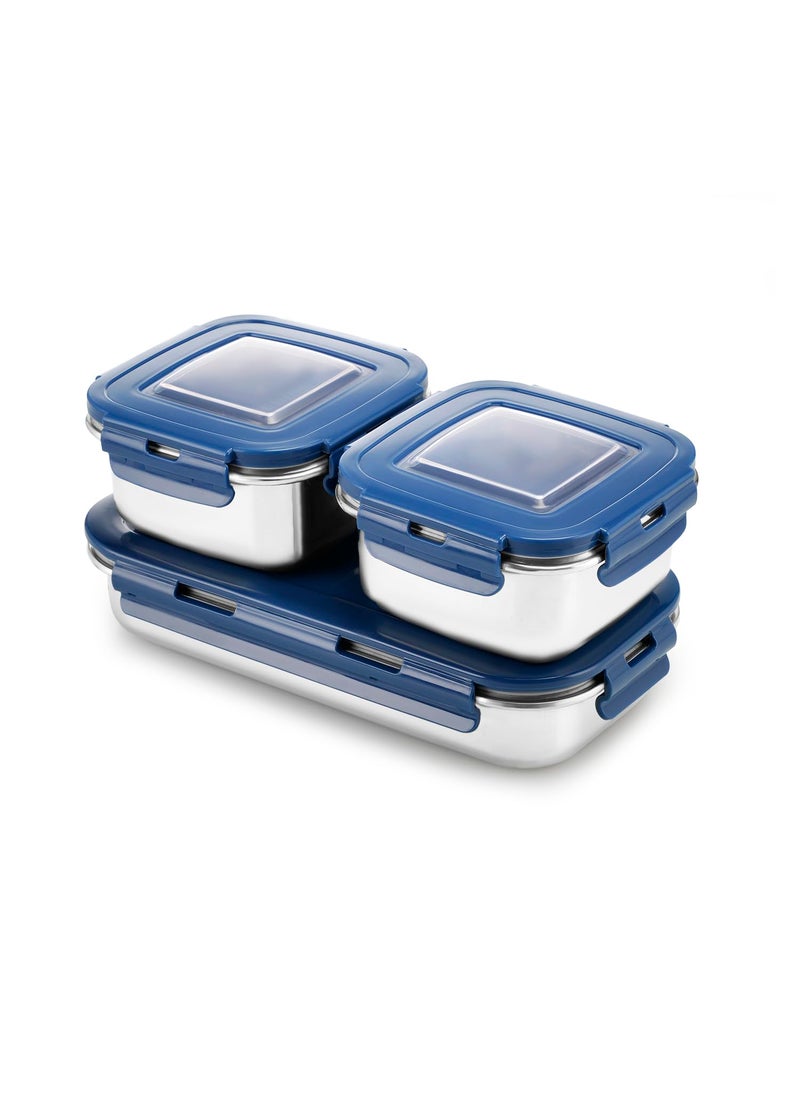 Nayasa Eco Duplex 3 Stainless Steel Lunch Box Set with Soft Insulated Bag | Leak Proof Tiffin for Office, School, College | Blue