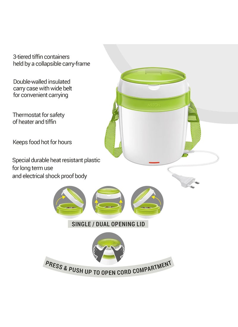 MILTON Euroline Futron Tiffin Stainless Steel Tiffin Box Set, 360ml/180mm, Set of 3, Green