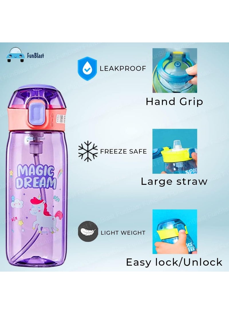 FunBlast Unicorn Theme Lunch Box and Water Bottle for School KidsSS304 750 ML Lunch Box with BPA Free 630 ML Water Bottle, Kids Airtight Lunch Box and Anti-Leakproof Water Bottle (Multicolor) Plastic