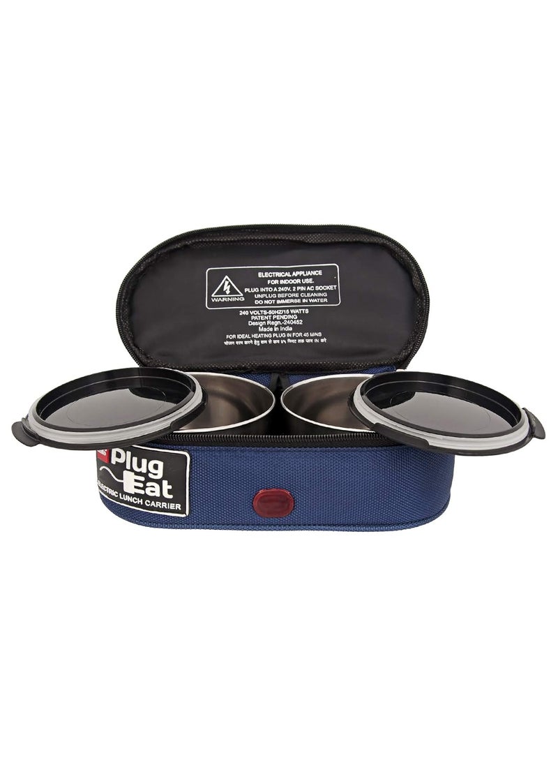 CELLO Proton Stainless Steel Electric Lunch Box, 2 Unit, Blue