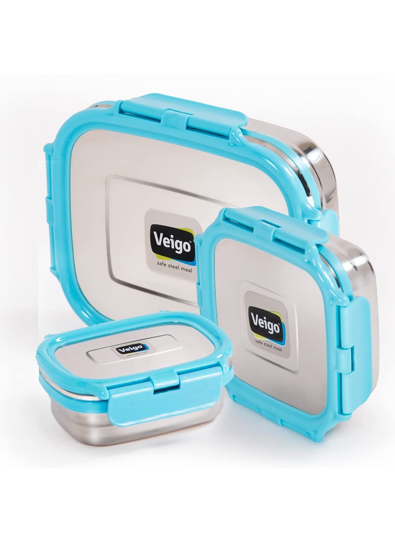 Veigo Lock N Steel 100% Air Tight 3 Pcs Celebration Gift Pack, Sky Blue, 1140 Milliliter
