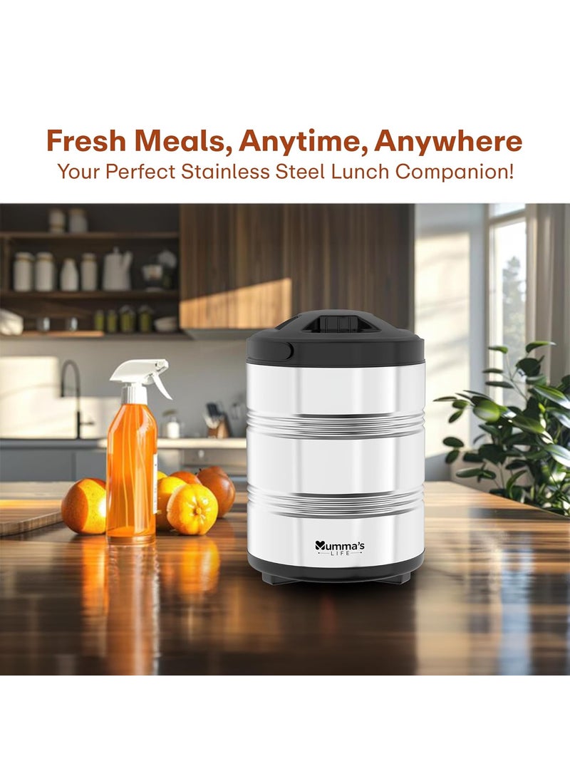 Mumma's LIFE Tiffin Box for Office | Stainless Steel Lunch Box Set with 4 Containers | Multipurpose Steel Lunch Box with Silver Finish