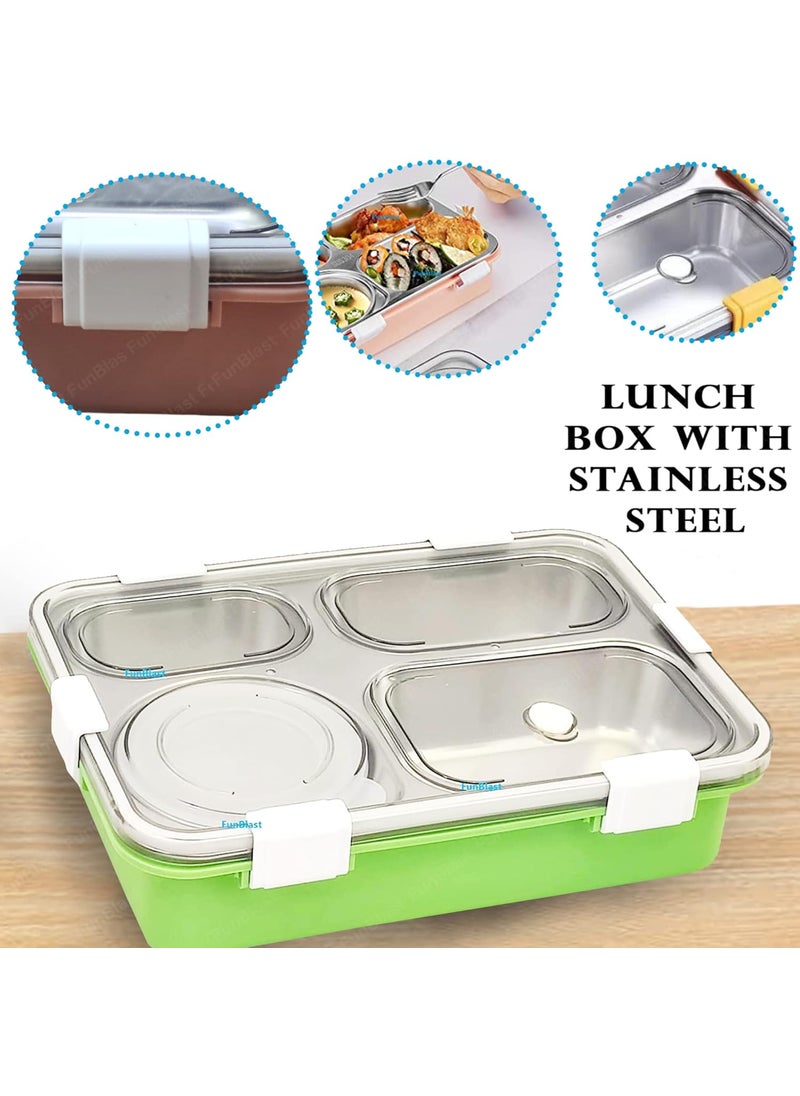 FunBlast Stainless Steel Lunch Box for Kids, Tiffin Box with Spoon and Fork, Bento Lunch Box, Insulated Lunch Box, Lunch Box for Kids, Office Women & Men (Not Leak-Proof - for Dry Foods Only)