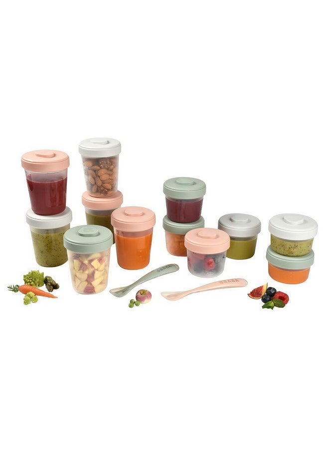 Clip Containers Set Of 12 + 2 Spoons, Baby Food Storage Containers, Food Storage Containers With Lid, Baby Food + Toddler Snack Containers (Eucalyptus)