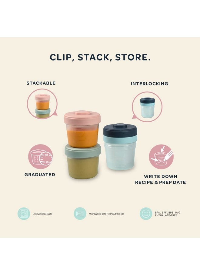 Clip Containers Set Of 12 + 2 Spoons, Baby Food Storage Containers, Food Storage Containers With Lid, Baby Food + Toddler Snack Containers (Eucalyptus)