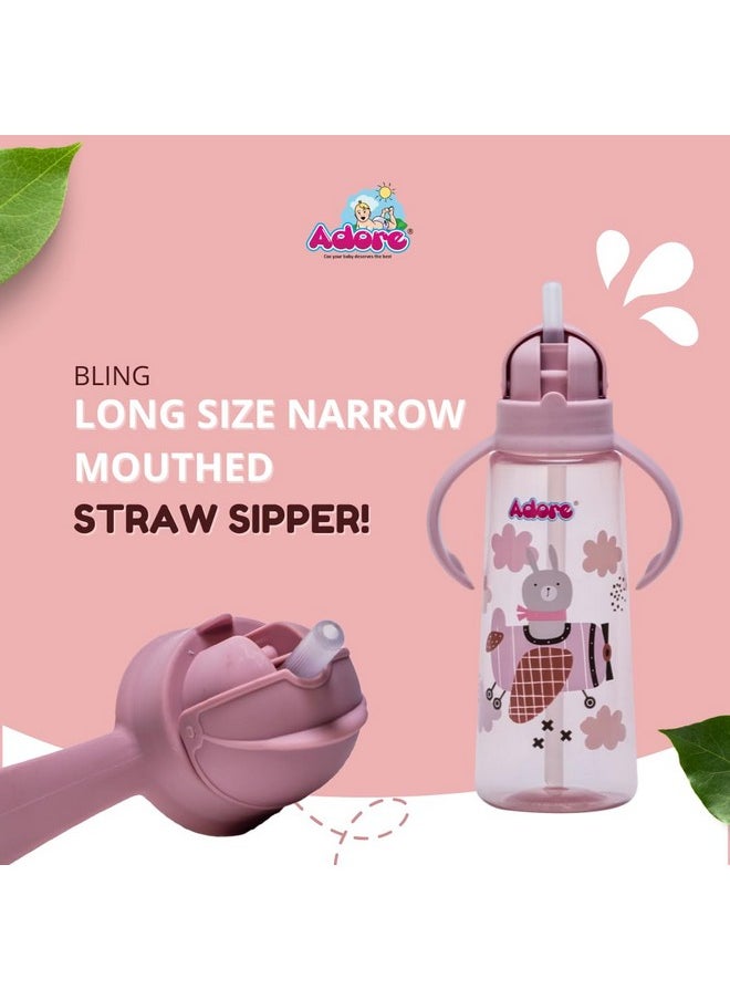 Bling Leakproof Kids Sipper | 240Ml Baby Water Bottle For 2 Years | 360-Degree Drinking Sippers For Kids | Straw Sipper For Baby & Toddlers (Pink)