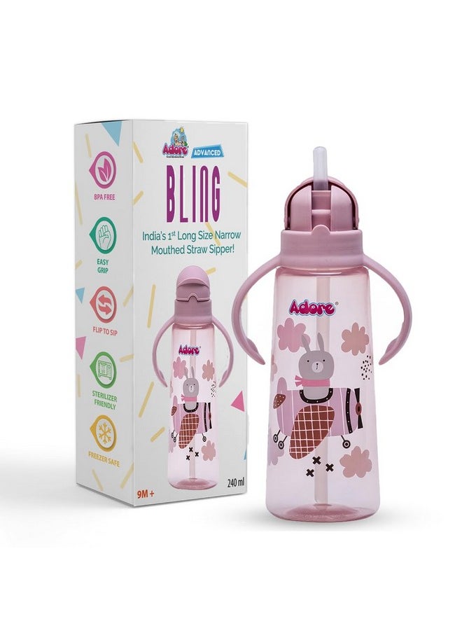 Bling Leakproof Kids Sipper | 240Ml Baby Water Bottle For 2 Years | 360-Degree Drinking Sippers For Kids | Straw Sipper For Baby & Toddlers (Pink)