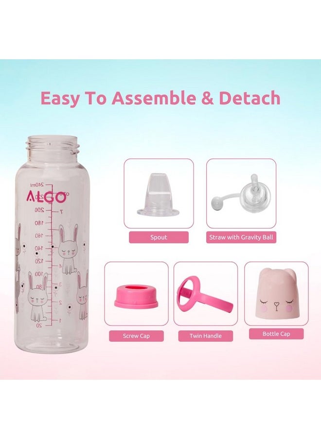 Algo Snr 2 Stage Baby Spout & Straw Sipper With Gravity Ball & Twin Handle- 240Ml (Rabbit)