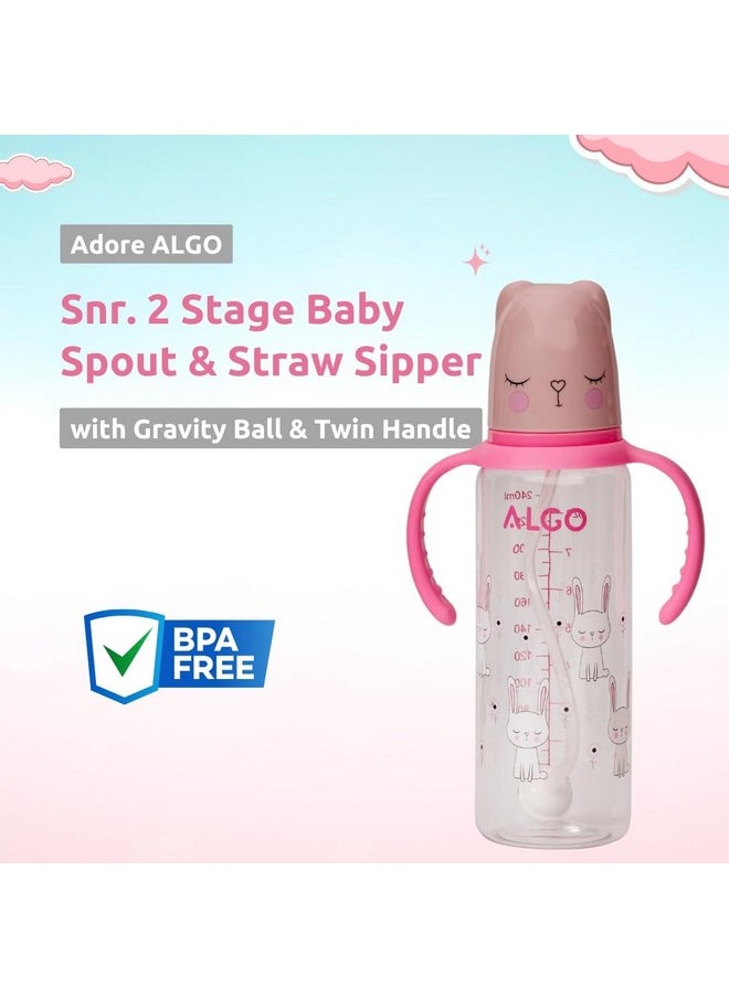 Algo Snr 2 Stage Baby Spout & Straw Sipper With Gravity Ball & Twin Handle- 240Ml (Rabbit)