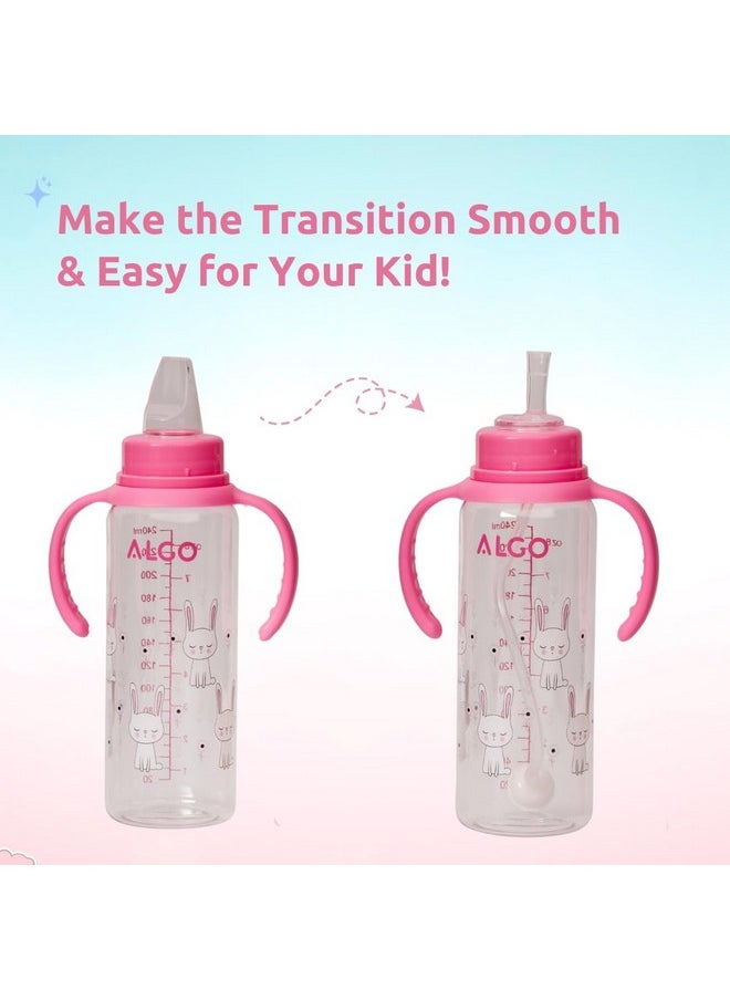 Algo Snr 2 Stage Baby Spout & Straw Sipper With Gravity Ball & Twin Handle- 240Ml (Rabbit)