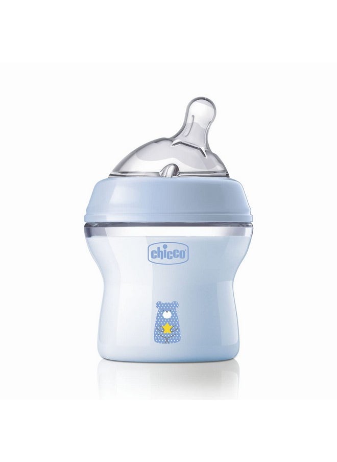 Natural Feeling Feeding Bottle For Babies, 150Ml (0+ Months) |Mother Breast Like Teat| Soft Silicon, Anti-Colic Teat | Angled Teat Suitable For Newborns | With Anti-Drip Cap | Bpa Free (Blue)
