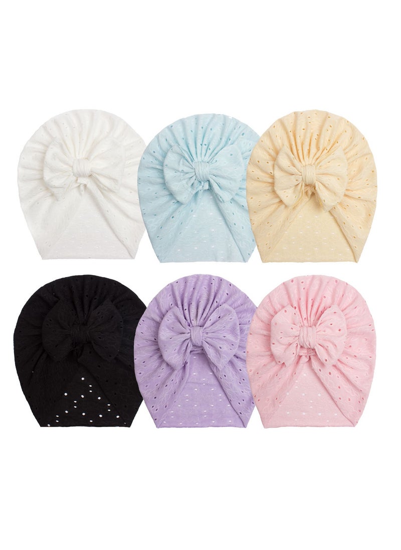 6 Pcs Big Bow Turban Beanie Caps Mesh Newborn Baby Solid Knot Hats Toddler Turban Bow Cap