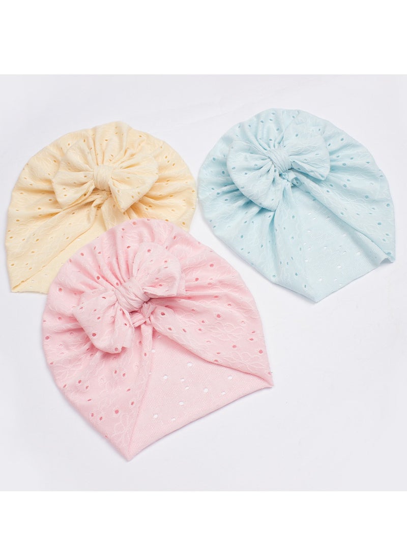 6 Pcs Big Bow Turban Beanie Caps Mesh Newborn Baby Solid Knot Hats Toddler Turban Bow Cap