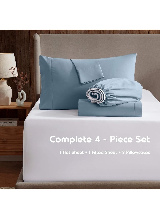 Nestl Queen Sheet Set- 4 Piece Bed Sheets for Queen Size Bed, Deep Pocket, Hotel Luxury, Extra Soft, Breathable and Cooling, Stone Blue Queen Size Sheets